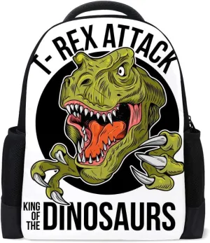 Kuizee Classic Backpack Schoolbag Adjustable Padded Shoulder Straps Daypack ﻿T-REX Tyrannosaurus Rex Dinosaur Cartoon Icon Casual Bags Durable College Daily 16Inch
