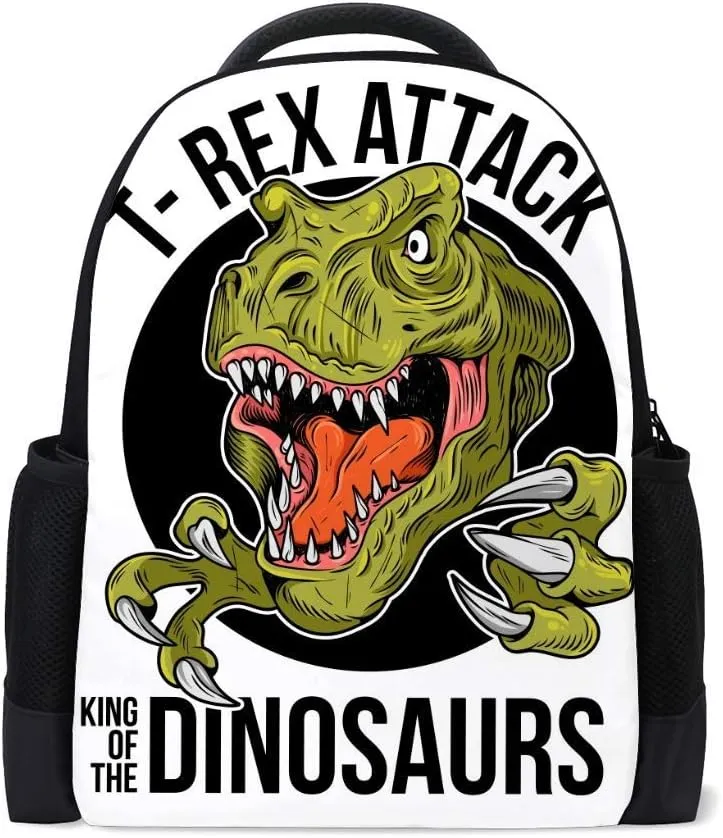 Kuizee Classic Backpack Schoolbag Adjustable Padded Shoulder Straps Daypack ﻿T-REX Tyrannosaurus Rex Dinosaur Cartoon Icon Casual Bags Durable College Daily 16Inch