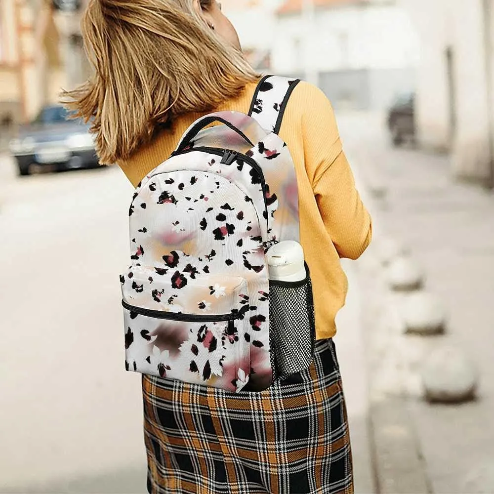 Kuizee Travel Laptop Backpack Business Daypack Work Bookbag Abstract Watercolor Flowers Animal Skin Leopard Durable iPad Tablet School College Book Bags Casual Bags for Men and Women