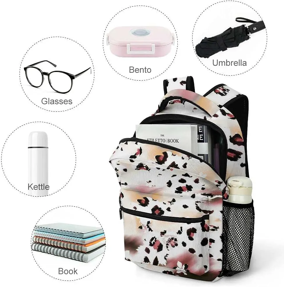 Kuizee Travel Laptop Backpack Business Daypack Work Bookbag Abstract Watercolor Flowers Animal Skin Leopard Durable iPad Tablet School College Book Bags Casual Bags for Men and Women