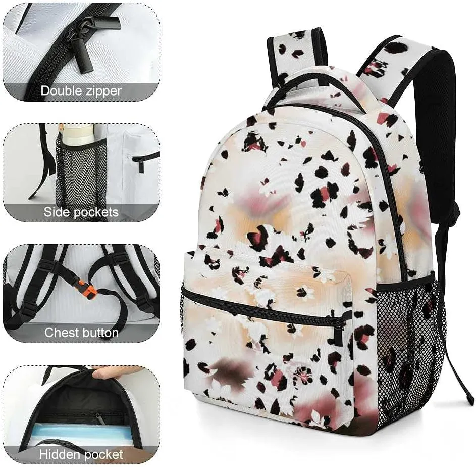 Kuizee Travel Laptop Backpack Business Daypack Work Bookbag Abstract Watercolor Flowers Animal Skin Leopard Durable iPad Tablet School College Book Bags Casual Bags for Men and Women