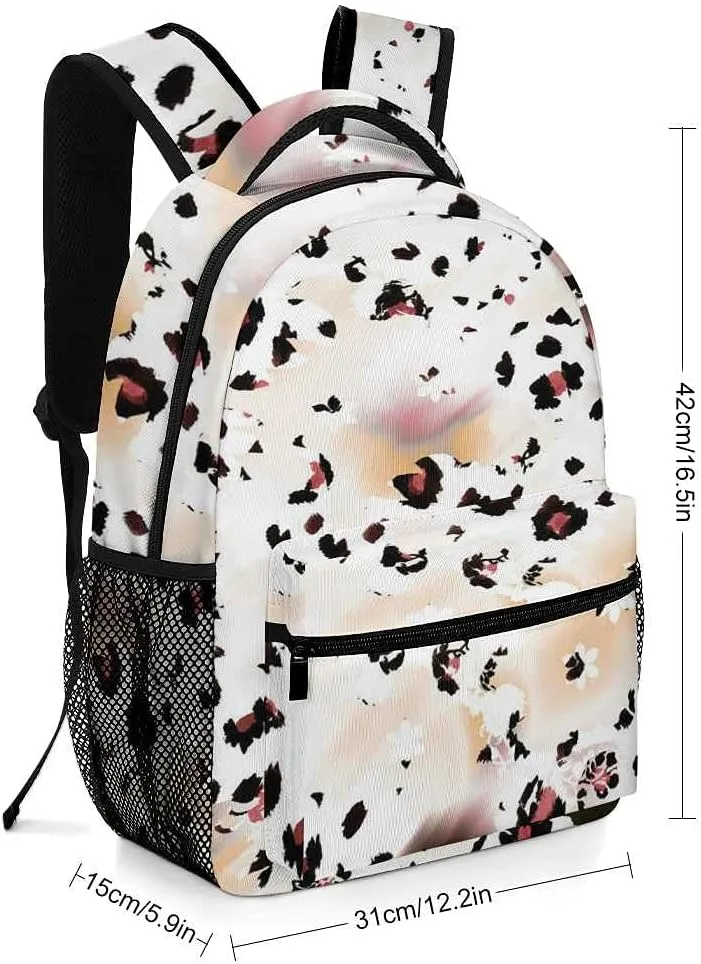 Kuizee Travel Laptop Backpack Business Daypack Work Bookbag Abstract Watercolor Flowers Animal Skin Leopard Durable iPad Tablet School College Book Bags Casual Bags for Men and Women