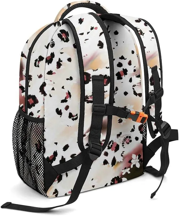 Kuizee Travel Laptop Backpack Business Daypack Work Bookbag Abstract Watercolor Flowers Animal Skin Leopard Durable iPad Tablet School College Book Bags Casual Bags for Men and Women