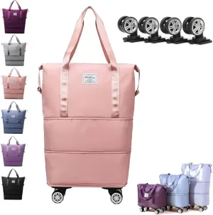 Kulken Travel Bag with Wheels, Kulken Travel Bag with Removable Wheels, Large Capacity Travel Bags Universal Wheel (Pink)