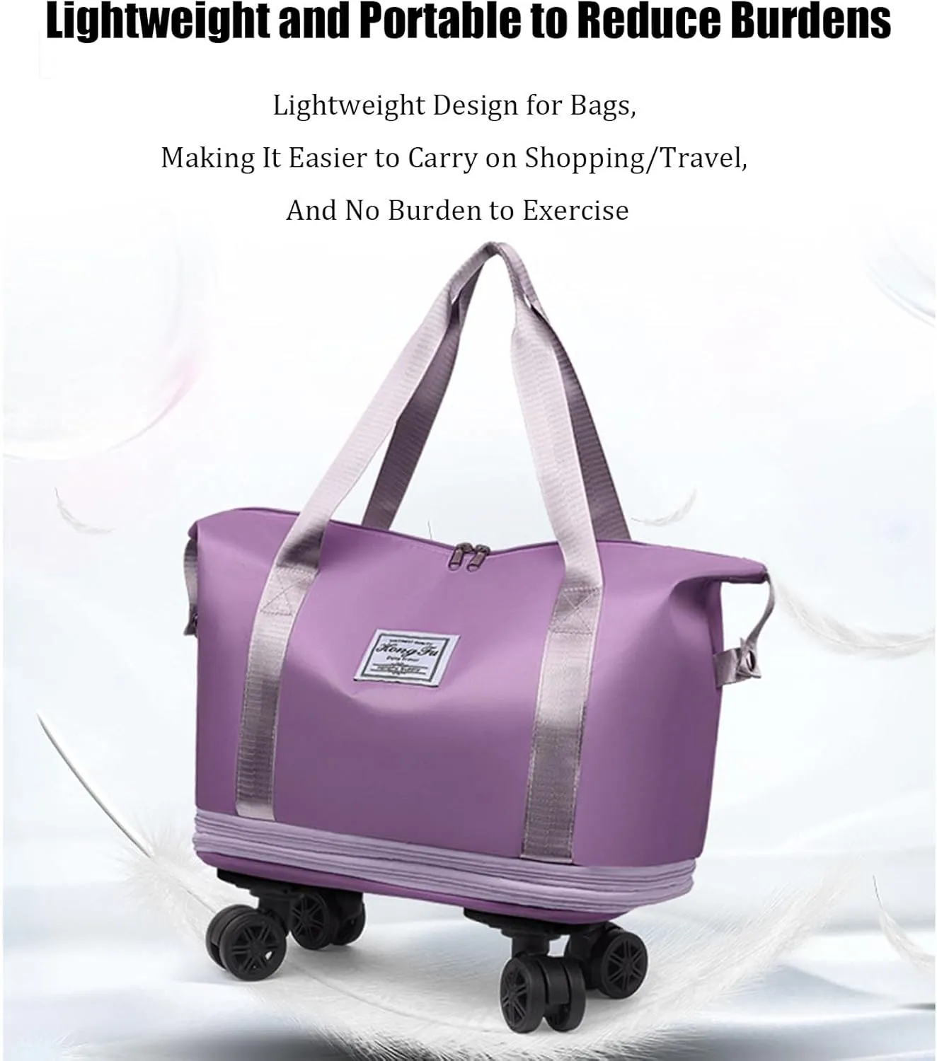 Kulken Travel Bag with Wheels, Kulken Travel Bag with Removable Wheels, Large Capacity Travel Bags Universal Wheel (Pink)