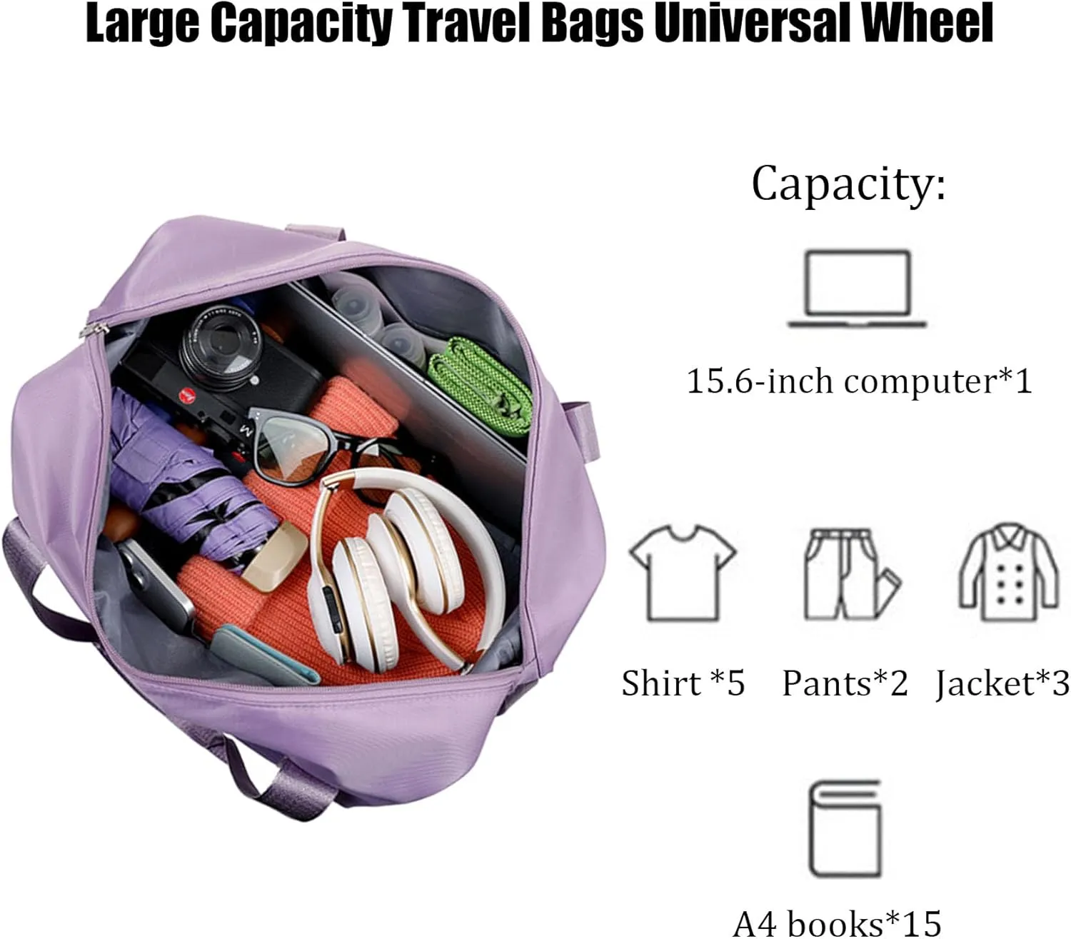 Kulken Travel Bag with Wheels, Kulken Travel Bag with Removable Wheels, Large Capacity Travel Bags Universal Wheel (Pink)