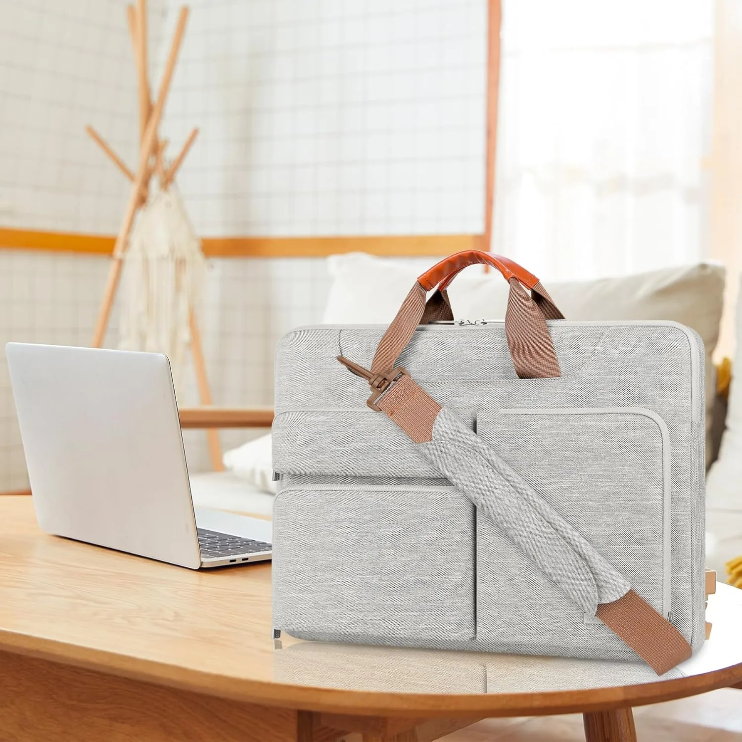 Lacdo 15.6 Inch 360° Protective Laptop Shoulder Bag Sleeve Case Compatible With 15.6" Acer Aspire, Predator, Dell Inspiron, Asus ZenBook 15 VivoBook, HP Pavilion, IdeaPad, ThinkPad Computer Bag,Gray