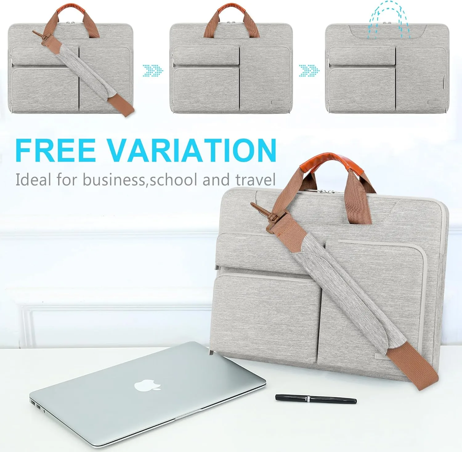 Lacdo 15.6 Inch 360° Protective Laptop Shoulder Bag Sleeve Case Compatible With 15.6" Acer Aspire, Predator, Dell Inspiron, Asus ZenBook 15 VivoBook, HP Pavilion, IdeaPad, ThinkPad Computer Bag,Gray