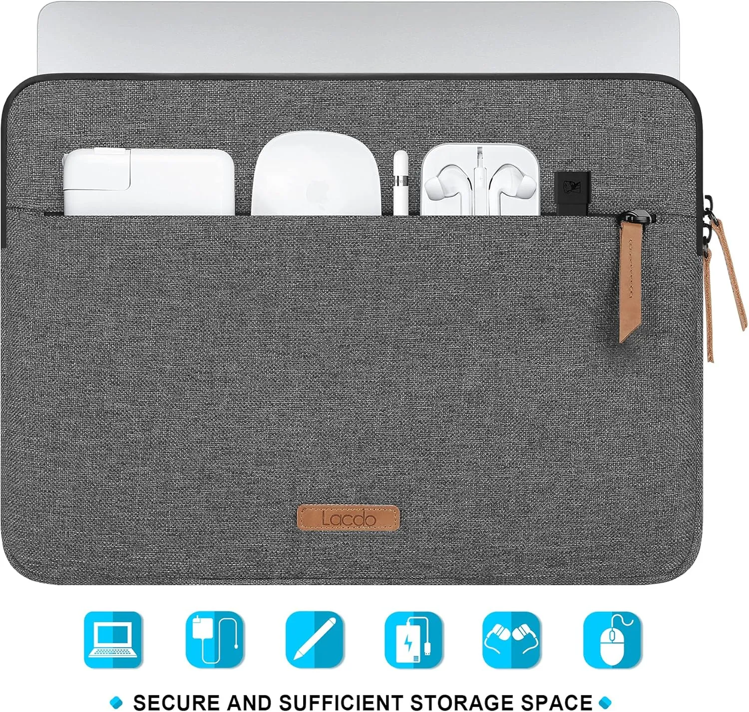 Lacdo 360° Protective 14-inch Laptop Sleeve Case for HP Lenovo Dell Acer Chromebook 14 / Lenovo IdeaPad 14 / HP Stream 14 / Dell Inspiron 14 / Acer Spin 3 / ZenBook 14 with Accessory Bag, Dark Gray