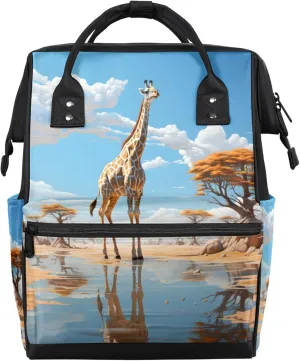 Lake Giraffe Tree Diaper Bag Mommy Bags With Adjustable Shoulder Strap Waterproof Multifunction Shoulder Bag Travel Large Capacity Backpack for Moms And Dads