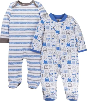 Lamaze Baby Boys' Super Combed Natural Cotton Sleep N Play,Zipper Closure Footed Sleepwear, 2 Pk