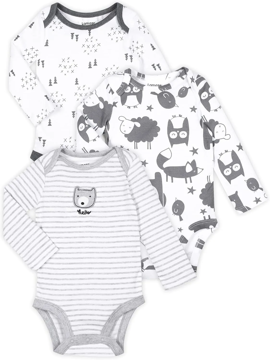 Lamaze Organic Baby unisex-baby Pure Organic Cotton Long Sleeve Bodysuit, 3 Pack
