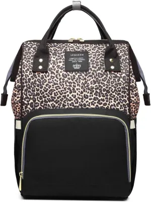 LAMOGRAFY Diaper Bag Backpack, Leopard Multi function Baby Diaper Bag for Boys Girls Waterproof Backpack Travel Diaper Bag Brown