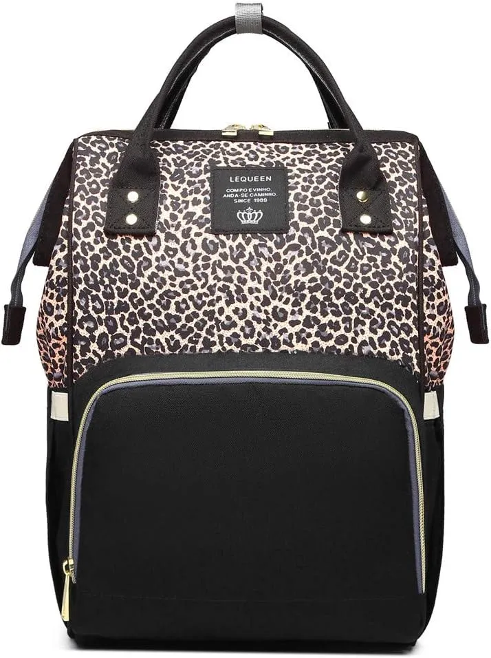 LAMOGRAFY Diaper Bag Backpack, Leopard Multi function Baby Diaper Bag for Boys Girls Waterproof Backpack Travel Diaper Bag Brown