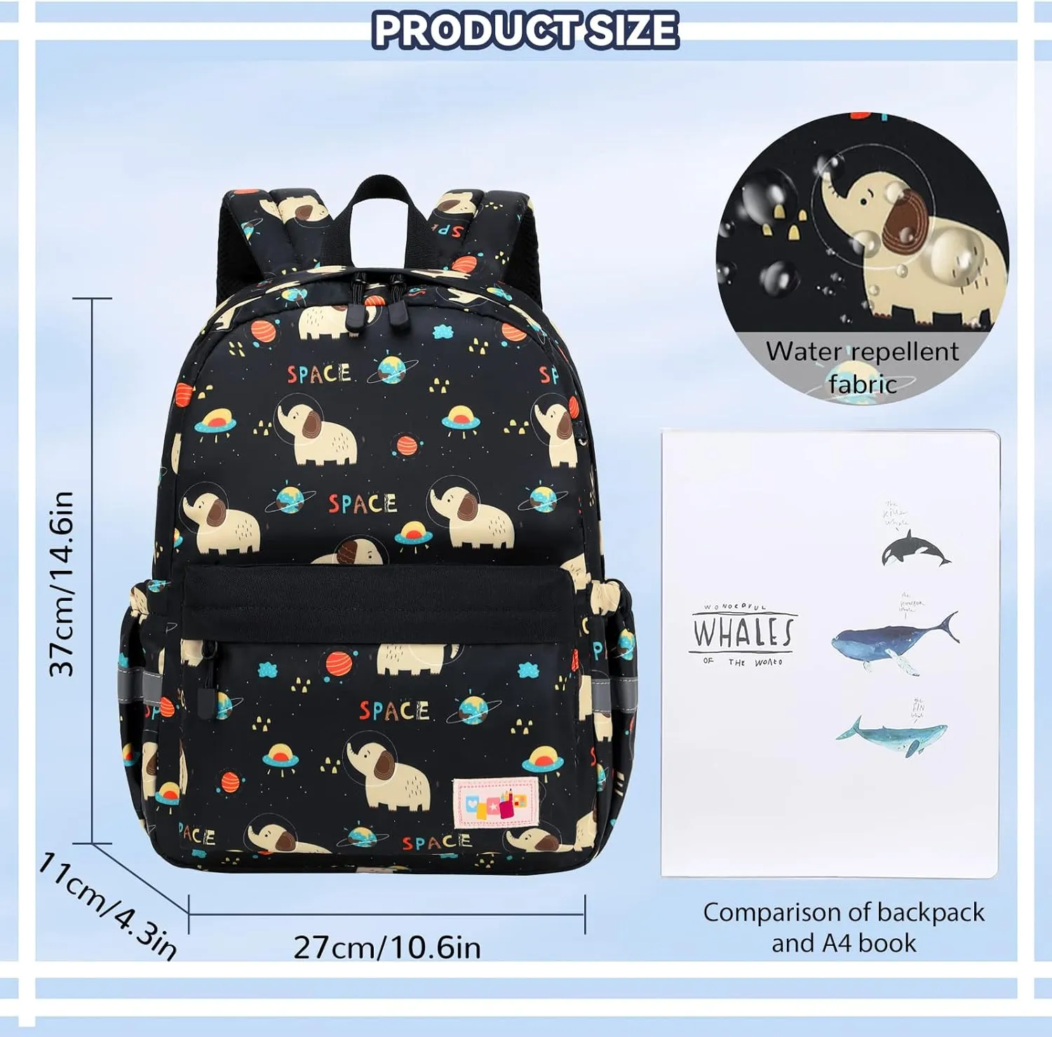 Lanola Kids Toddler Travel Backpack Cool Cute Cartoon Daypack children School Bags - Black Elephant