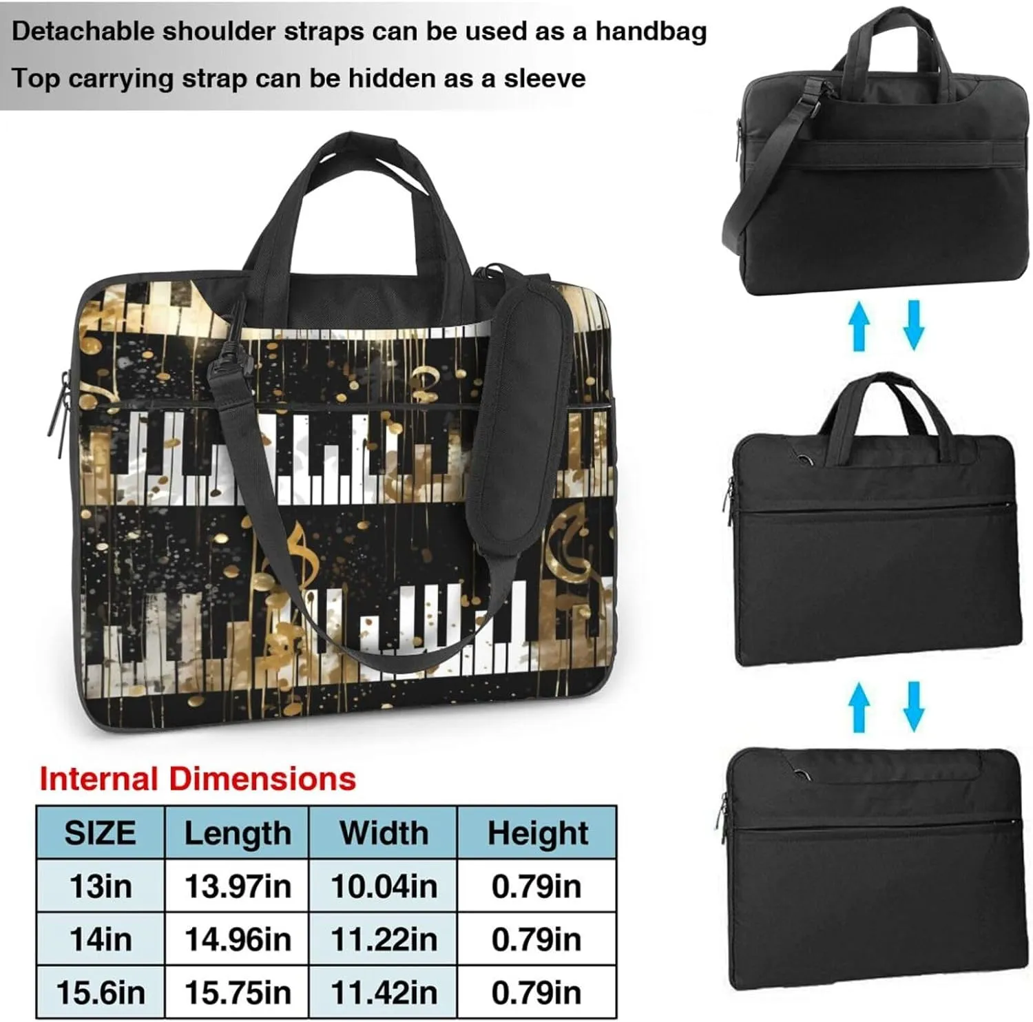 Laptop Bag Case Golden Music Notes Piano Keys Computer Messenger Shoulder Bag Laptop Sleeve Briefcase