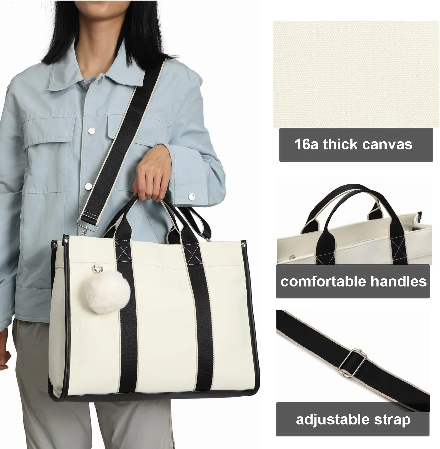 Laptop Bag for Women 15.6 Inch Lightweight Canvas Tote Bags Teacher Work Bag for School Travel