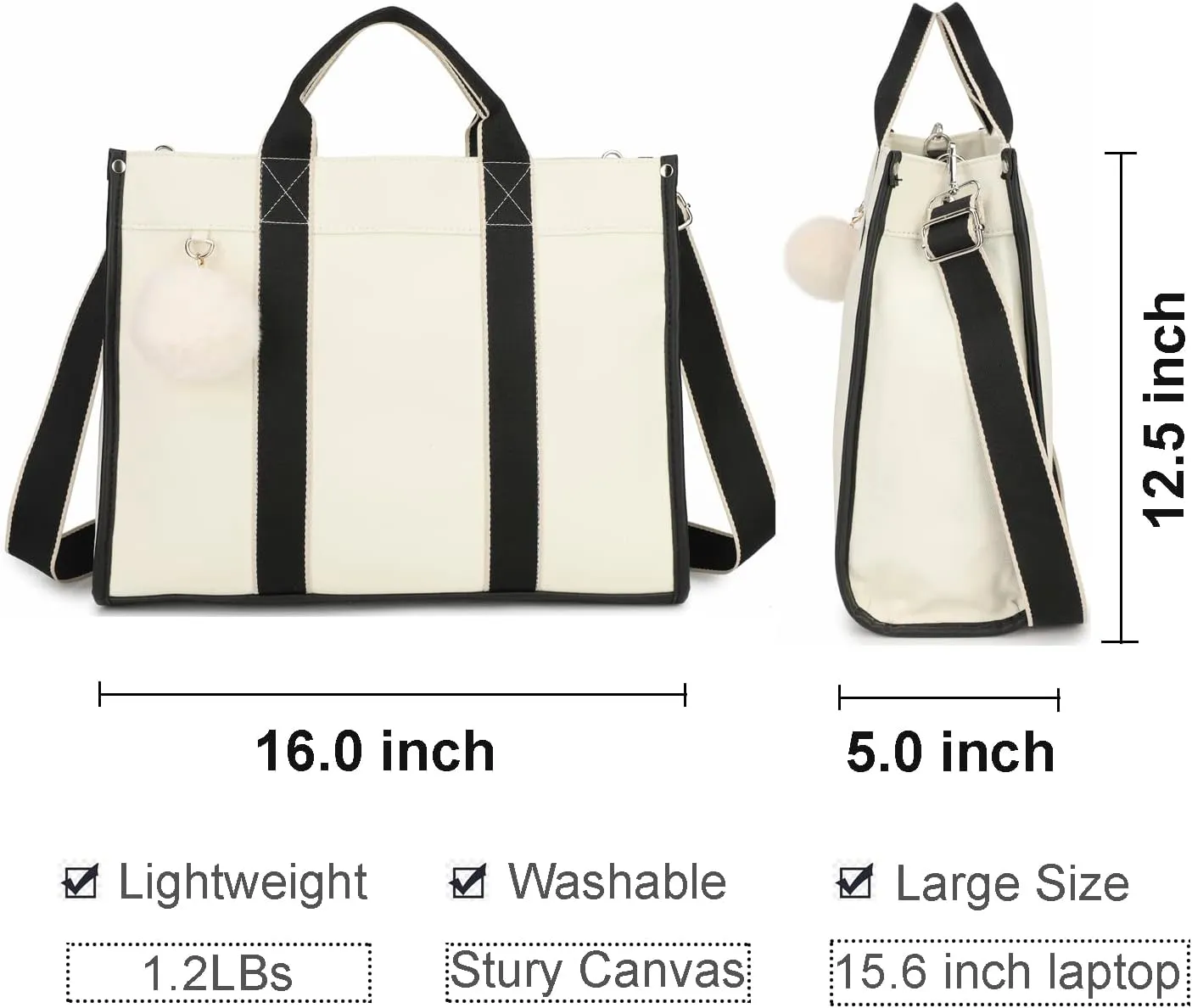 Laptop Bag for Women 15.6 Inch Lightweight Canvas Tote Bags Teacher Work Bag for School Travel