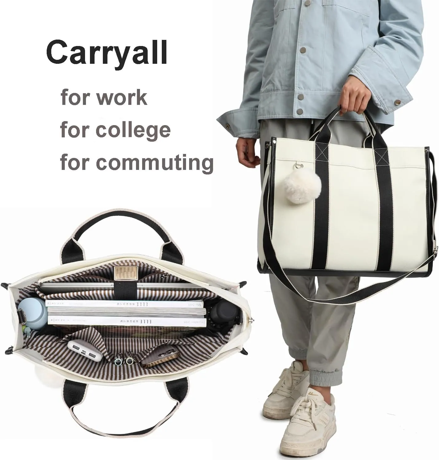 Laptop Bag for Women 15.6 Inch Lightweight Canvas Tote Bags Teacher Work Bag for School Travel