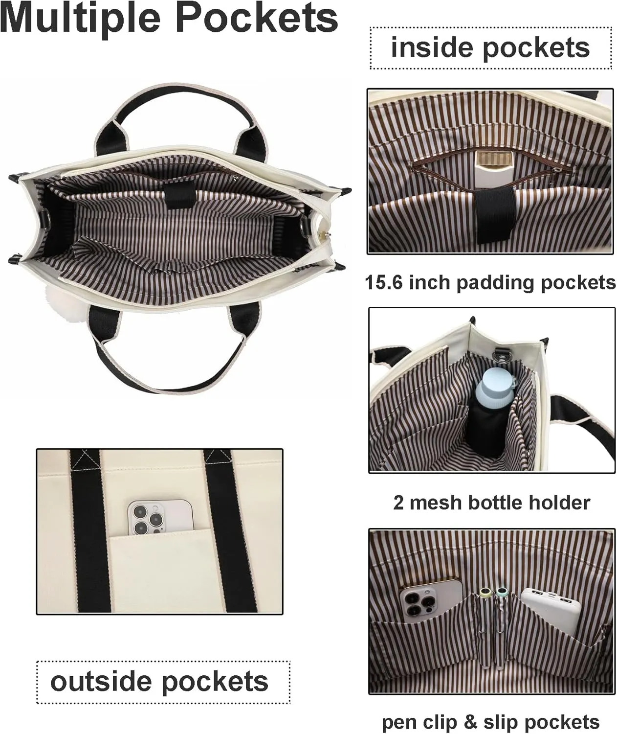 Laptop Bag for Women 15.6 Inch Lightweight Canvas Tote Bags Teacher Work Bag for School Travel