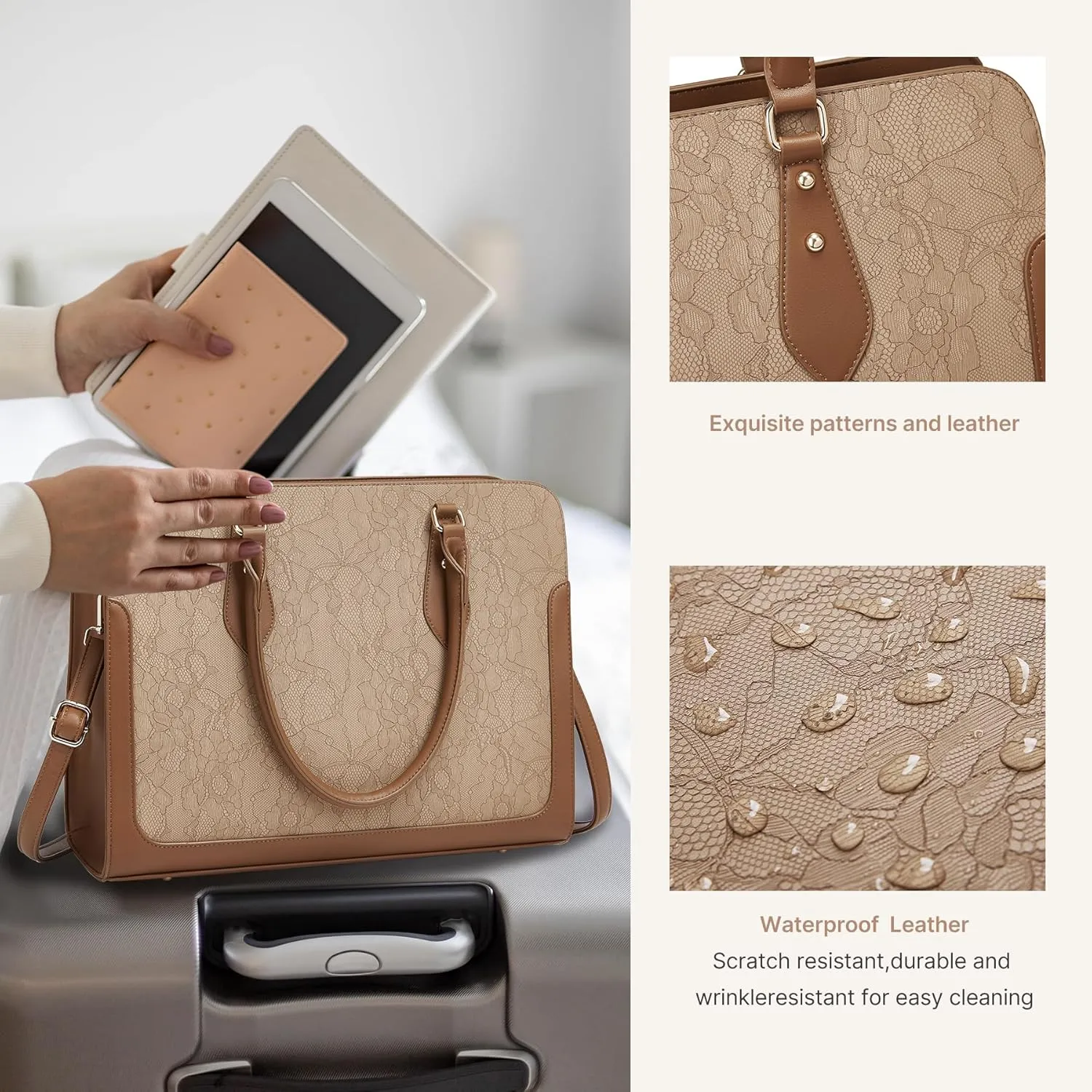 Laptop Bag for Women 15.6 Inch Work Tote Bag for Women,Leather Computer Bags Waterproof Tote Professional Briefcase,Large Capacity Business Office Bag for Work