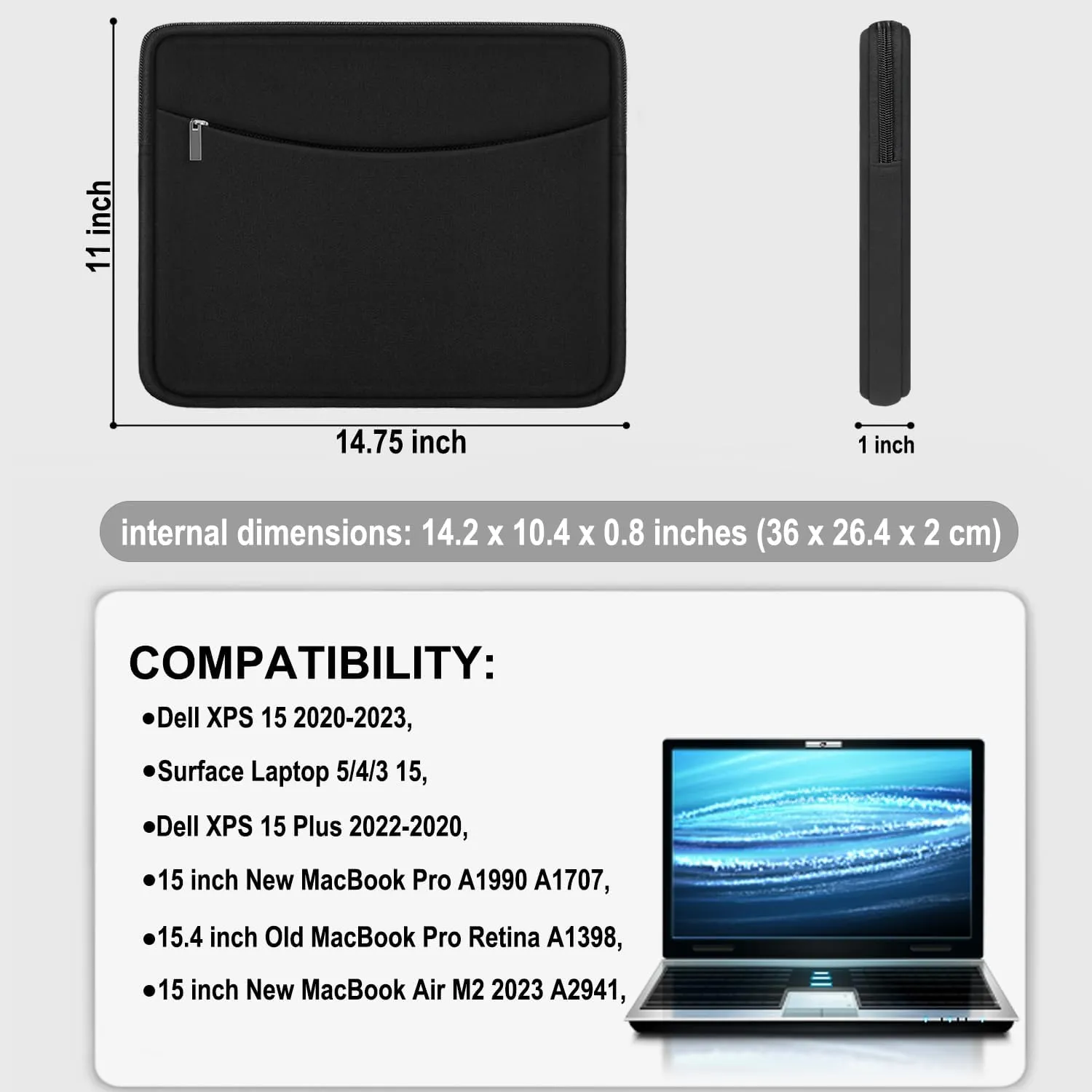 Laptop Case 15 inch, Shockproof Protective Computer Bag with Accessory Pocket, Traveling Laptop Sleeve Cover Compatible with 15 inch New MacBook Air, MacBook Pro, HP, Dell, Lenovo, Black