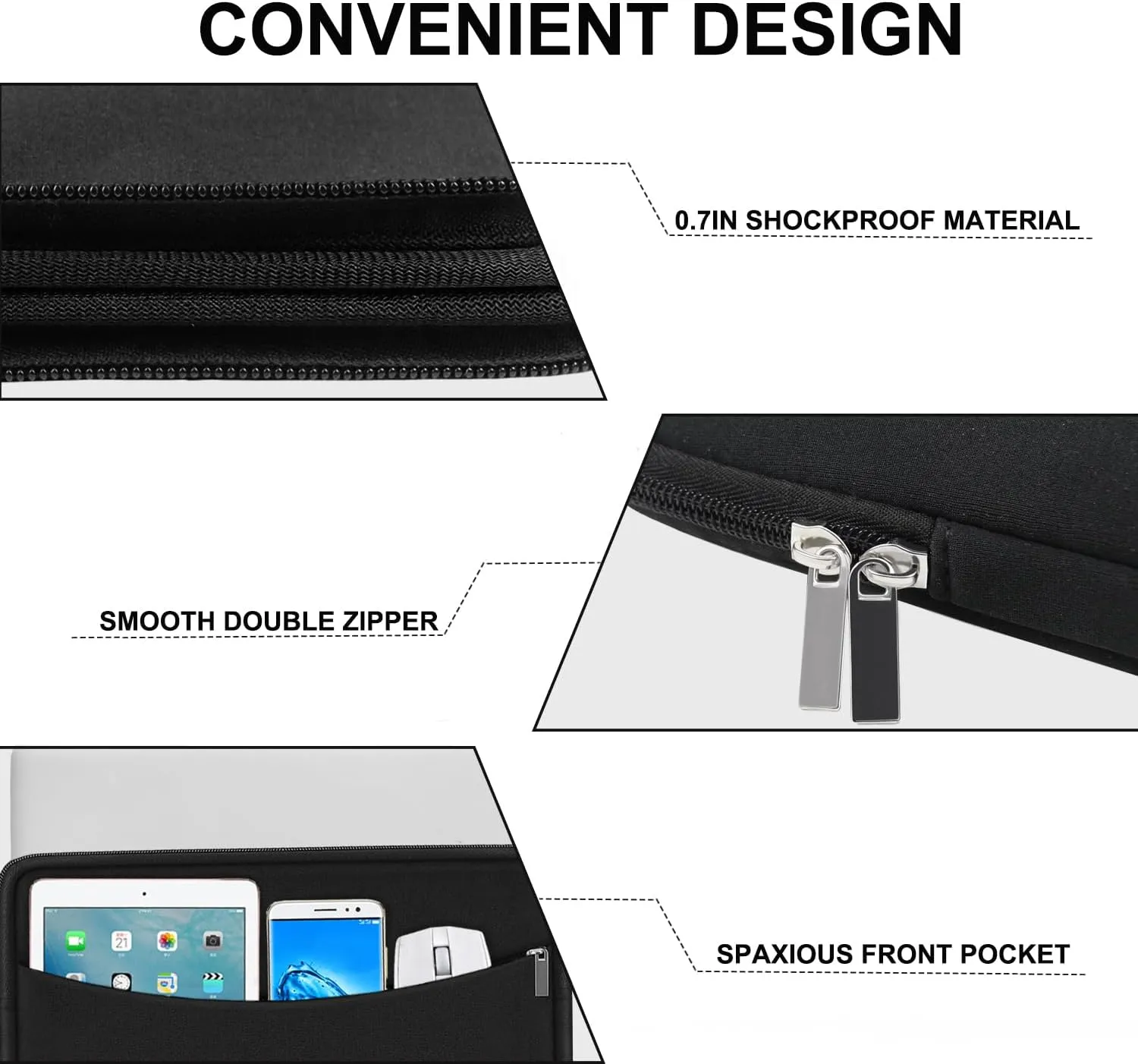 Laptop Case 15 inch, Shockproof Protective Computer Bag with Accessory Pocket, Traveling Laptop Sleeve Cover Compatible with 15 inch New MacBook Air, MacBook Pro, HP, Dell, Lenovo, Black