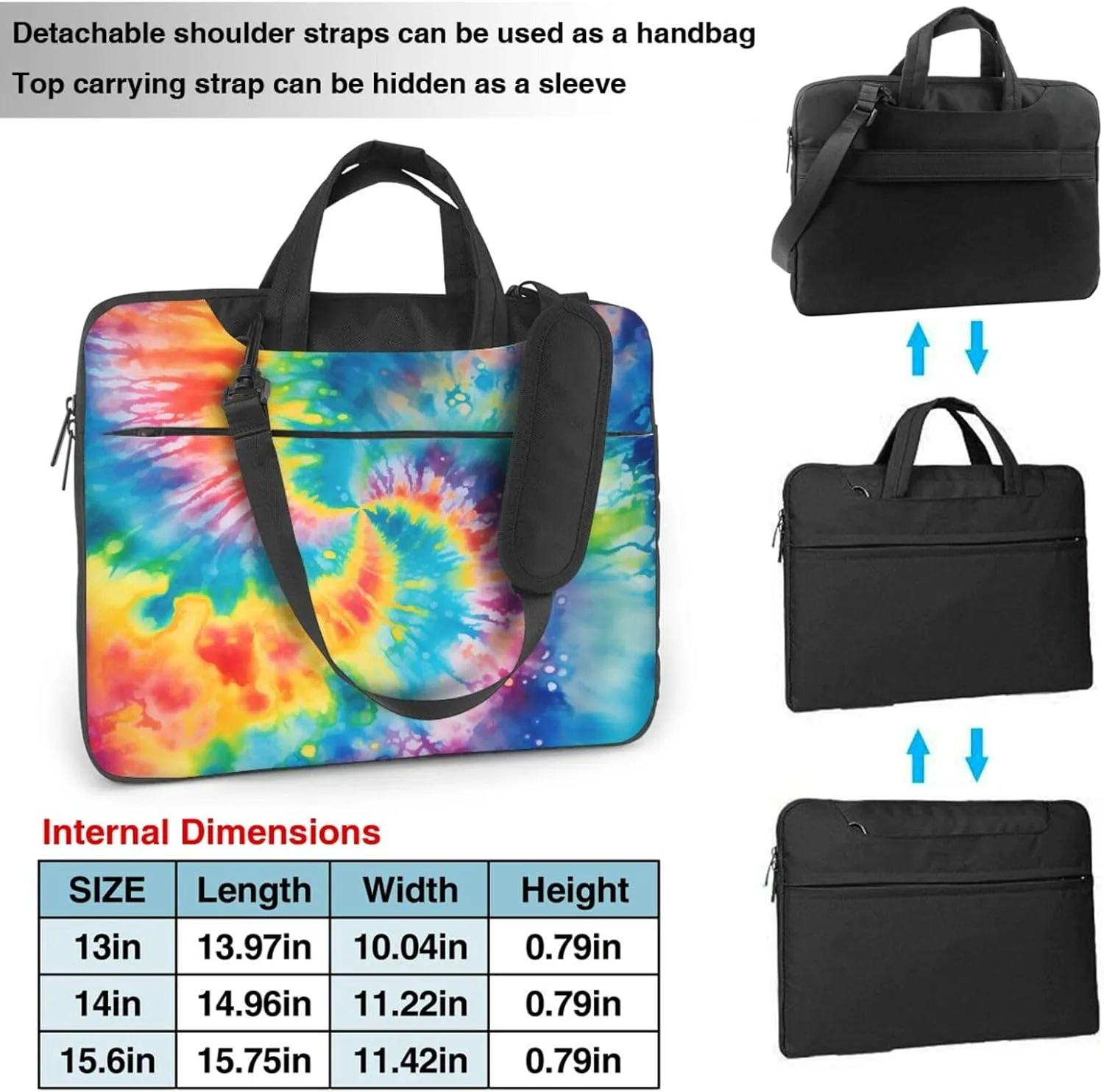 Laptop Case Bag Rainbow Tie Dy Colorful Briefcase Messenger Notebook Carrying Bag Case Sleeve For Women Men