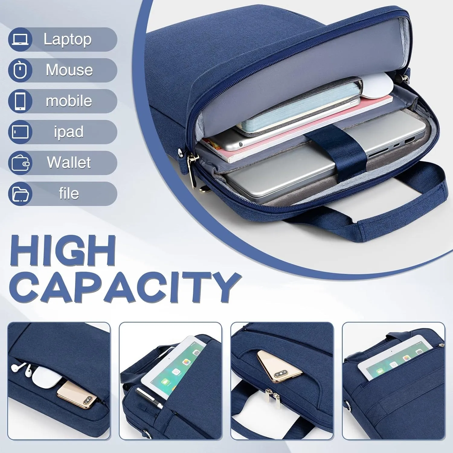 Laptop Case Shoulder Sleeve Bag Compatible with 14 inch MacBook Pro M4 M3 M2 M1(2024-2021)/13.6" MacBook air M4 M3 M2, Chromebook Notebook Portable Carrying Messenger Computer Bag, Navy Blue