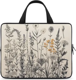 Laptop Case Sleeve Shockproof Computer Carrying Bag Floral Herbs Botanical Engraving Laptop Bag Tote Lightweight Notebook Case Cover Traveling Briefcase Handle Bags for Travel Business 10inch