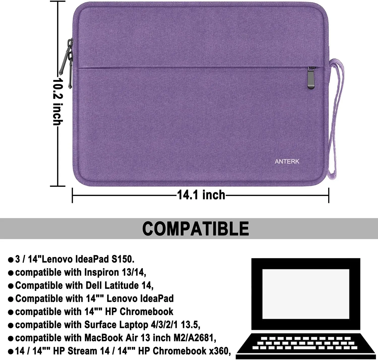 Laptop Sleeve 14 Inch, Water Resistant Traveling Computer Cover with Handle, Shockproof Protective Carrying Laptop Bag Compatible for 14 Inch MacBook Air/Pro, HP, Dell, Lenovo, Purple