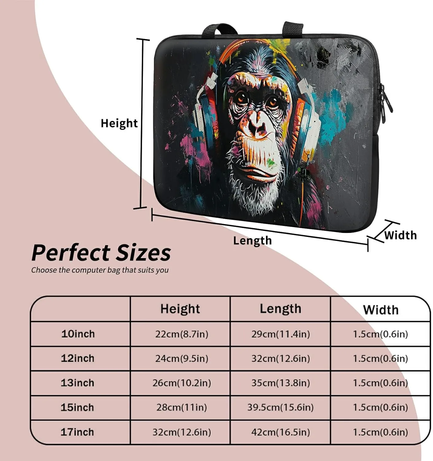Laptop Sleeve Case Bag 13 inch, Music Monkey Slim Carrying Case Durable Handbag Travel Laptop Bag for 13 inch MacBook Air M3/M2/Pro M2/ 13" iPad Pro/Air M4/M2 2024