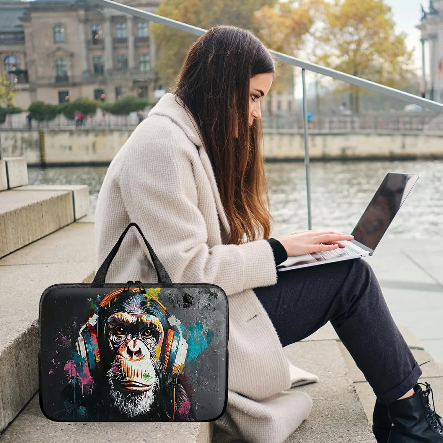 Laptop Sleeve Case Bag 13 inch, Music Monkey Slim Carrying Case Durable Handbag Travel Laptop Bag for 13 inch MacBook Air M3/M2/Pro M2/ 13" iPad Pro/Air M4/M2 2024