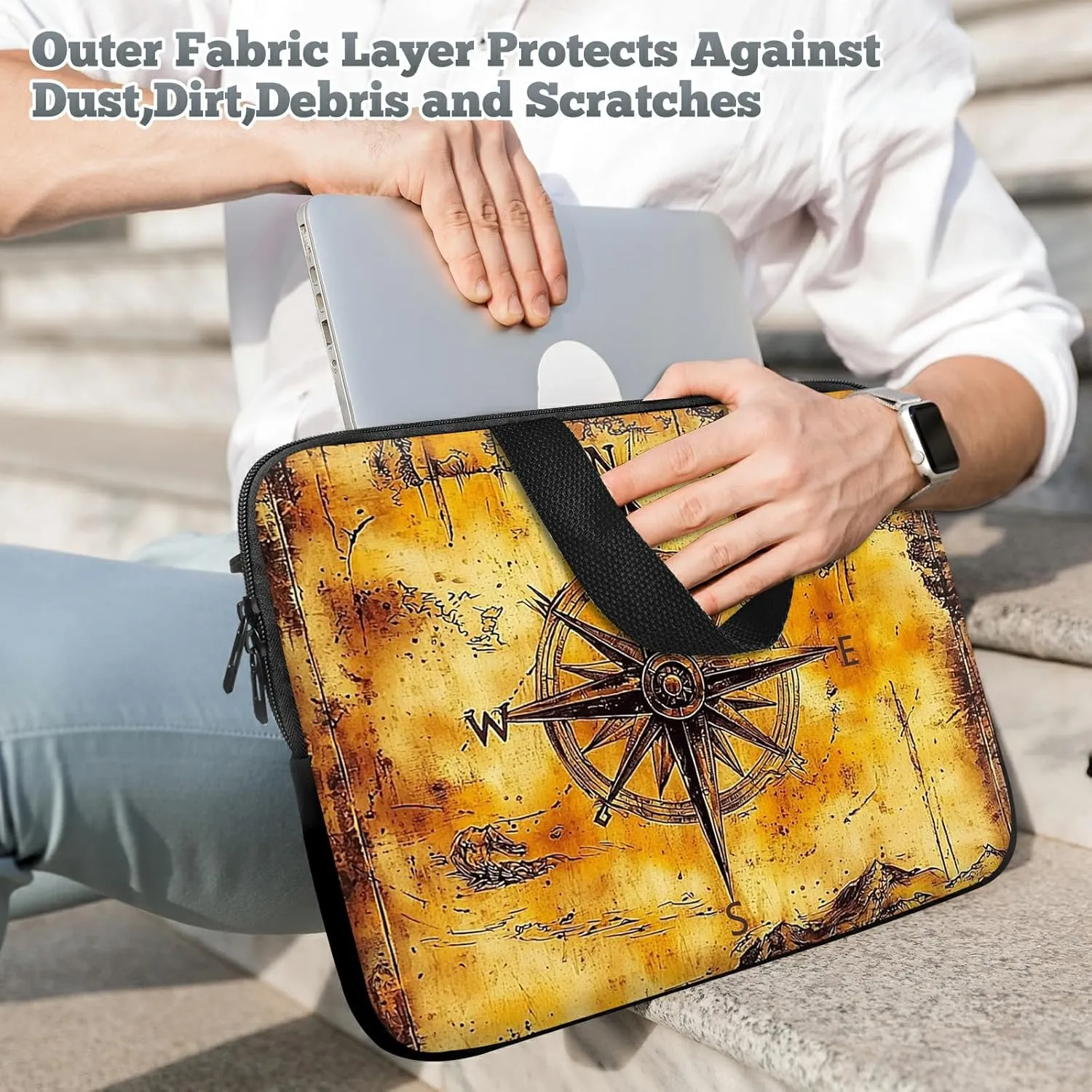 Laptop Sleeve Case Bag 13 inch, Vintage Compass Slim Carrying Case Durable Handbag Travel Laptop Bag for 13 inch MacBook Air M3/M2/Pro M2/ 13" iPad Pro/Air M4/M2 2024