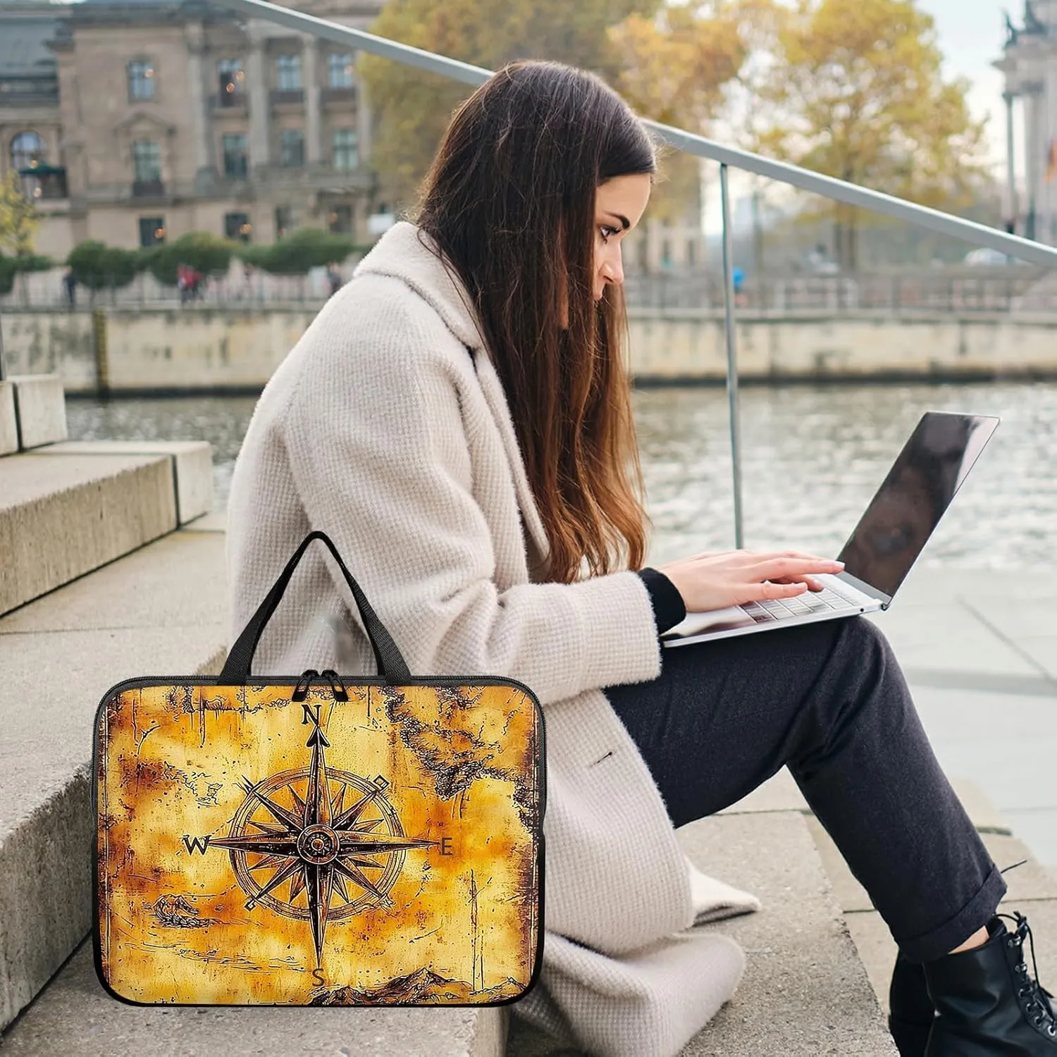 Laptop Sleeve Case Bag 13 inch, Vintage Compass Slim Carrying Case Durable Handbag Travel Laptop Bag for 13 inch MacBook Air M3/M2/Pro M2/ 13" iPad Pro/Air M4/M2 2024