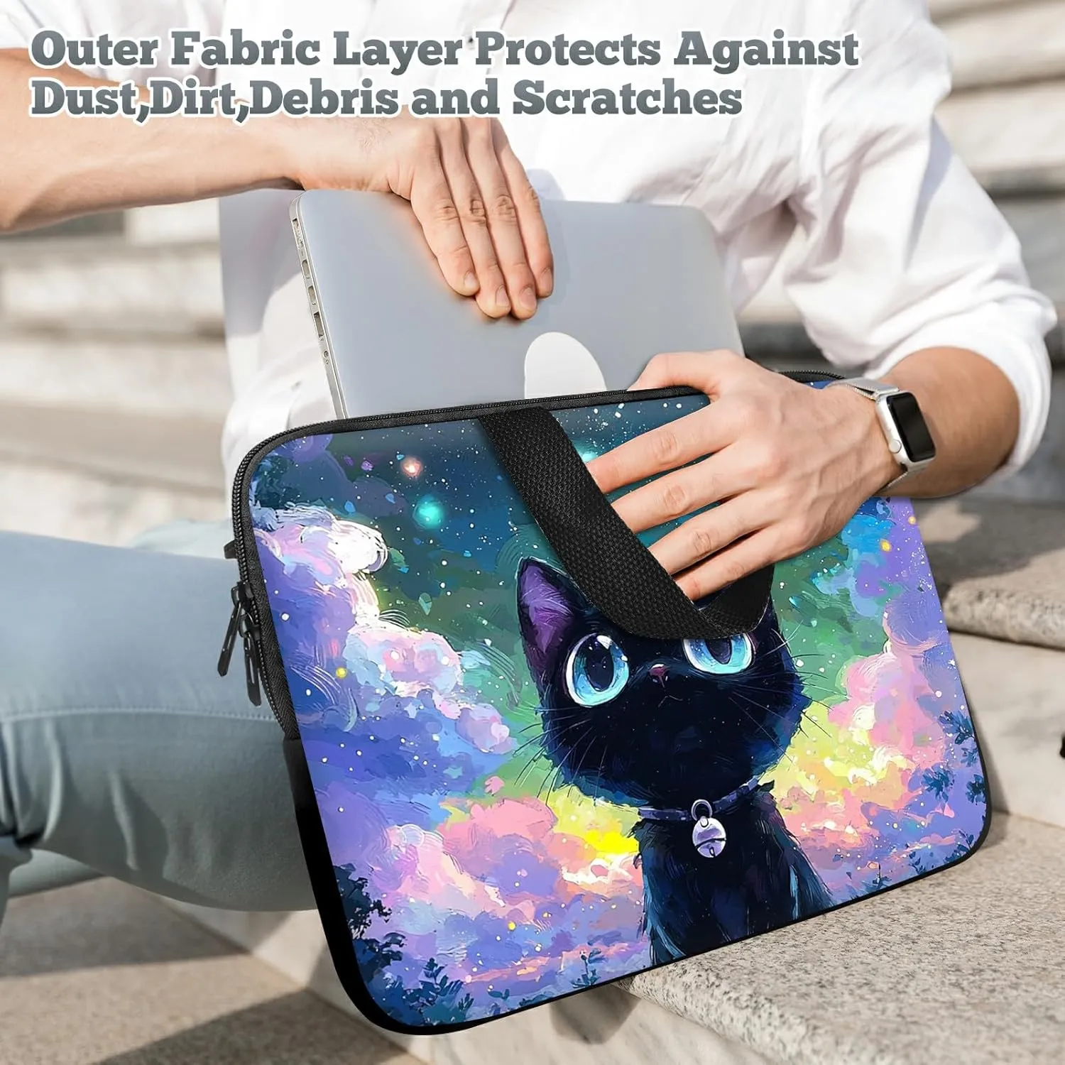 Laptop Sleeve Case Bag 15 inch, Nebula Cat Slim Carrying Case Durable Handbag Travel Laptop Bag for 15 inch MacBook Air M3/M2/15 Pro/Surface Laptop 7/6/5/4/3/ Dell XPS 15 Plus