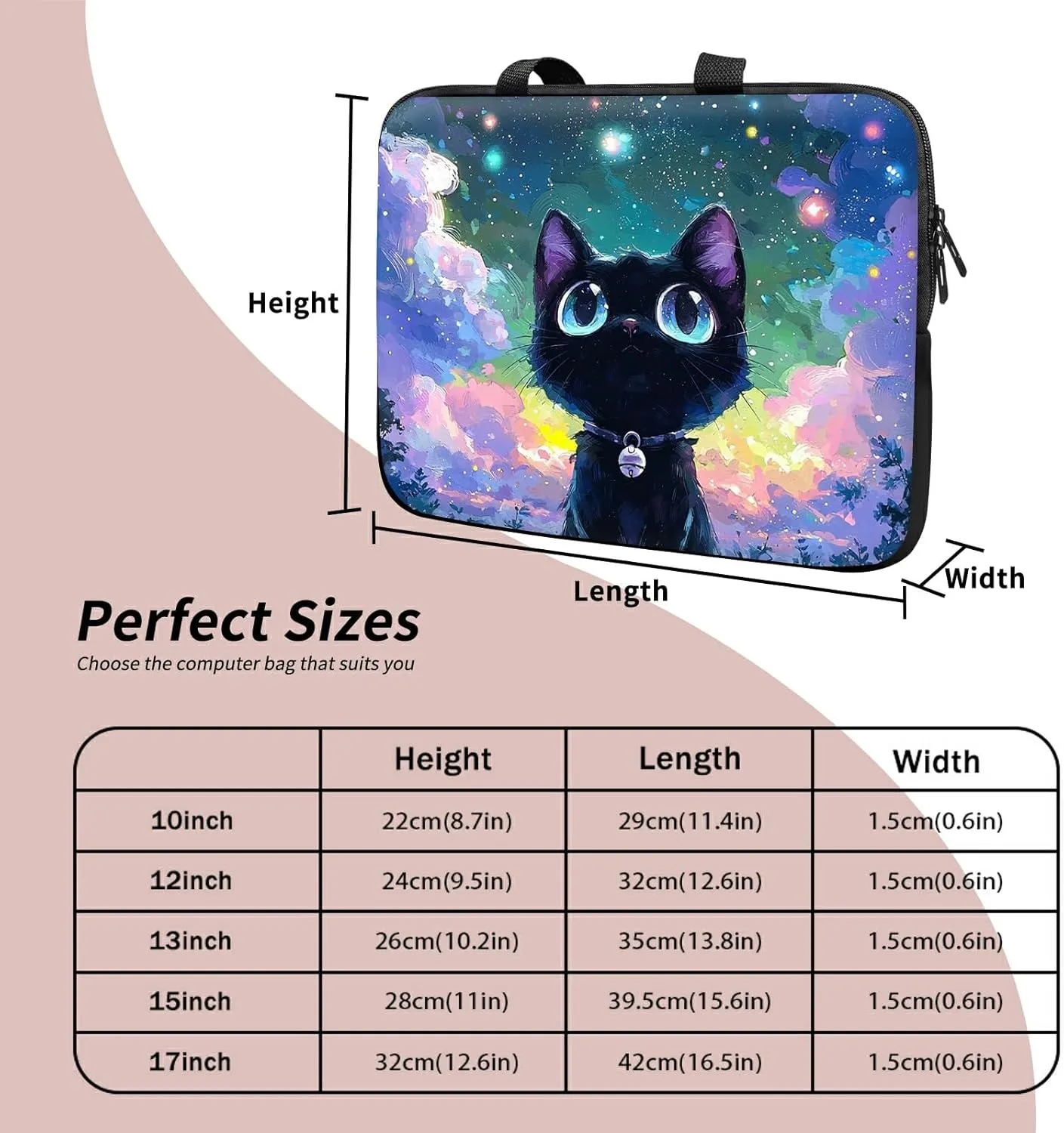 Laptop Sleeve Case Bag 15 inch, Nebula Cat Slim Carrying Case Durable Handbag Travel Laptop Bag for 15 inch MacBook Air M3/M2/15 Pro/Surface Laptop 7/6/5/4/3/ Dell XPS 15 Plus