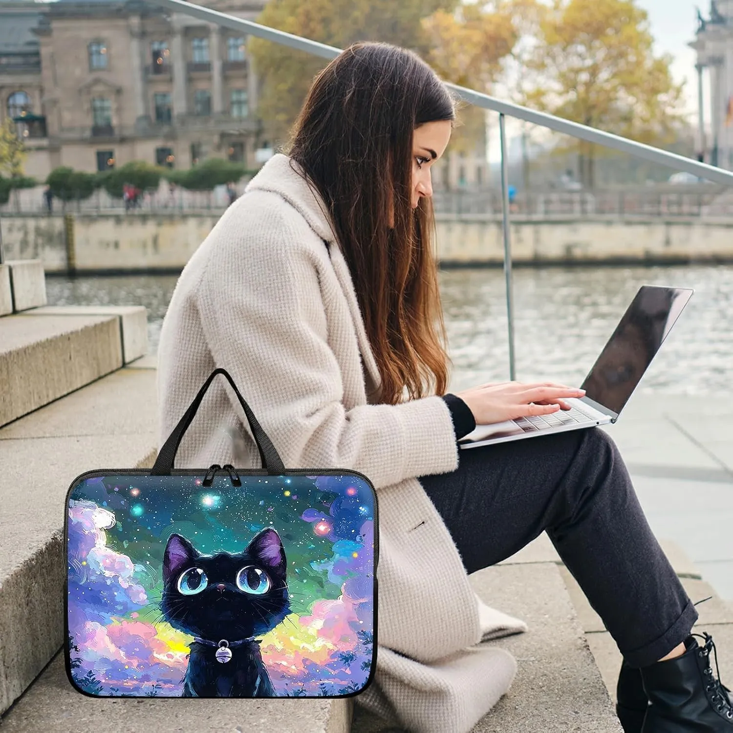 Laptop Sleeve Case Bag 15 inch, Nebula Cat Slim Carrying Case Durable Handbag Travel Laptop Bag for 15 inch MacBook Air M3/M2/15 Pro/Surface Laptop 7/6/5/4/3/ Dell XPS 15 Plus
