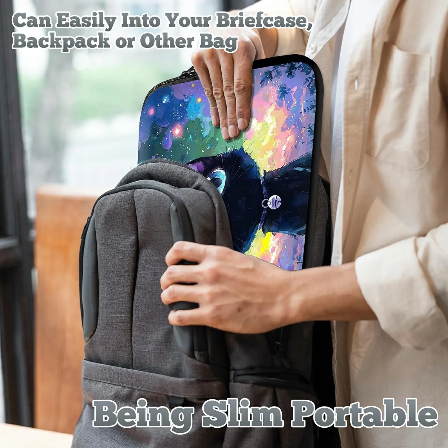 Laptop Sleeve Case Bag 15 inch, Nebula Cat Slim Carrying Case Durable Handbag Travel Laptop Bag for 15 inch MacBook Air M3/M2/15 Pro/Surface Laptop 7/6/5/4/3/ Dell XPS 15 Plus
