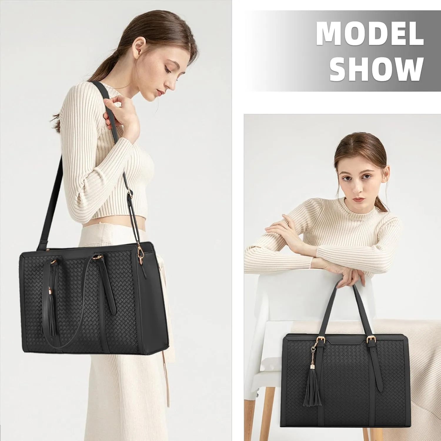 Laptop Tote Bag for Women fits 15.6 Laptop, PU Leather Work Tote bags for Women Large Computer Tote Handbag