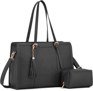 Laptop Tote Bag for Women fits 15.6 Laptop, PU Leather Work Tote bags for Women Large Computer Tote Handbag