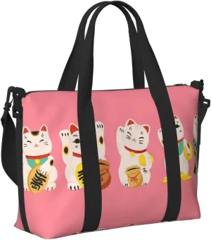 Laptop Tote Bag for Women Work - Lucky Cat,Cute Cat Gym Bag for Women Men, Personal Item Crossbody Travel Bags Carry On, Overnight Weekender Bags for Women Travel