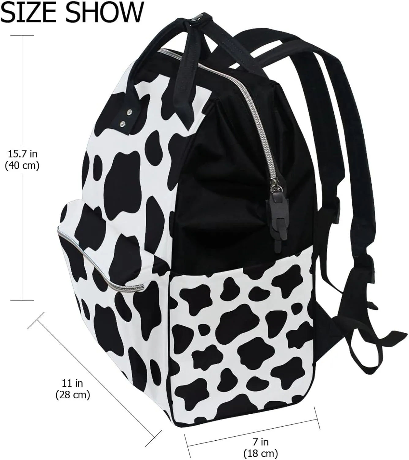 Large Capacity Baby Diaper Bag Cow Print Durable Multi Function Travel Backpack