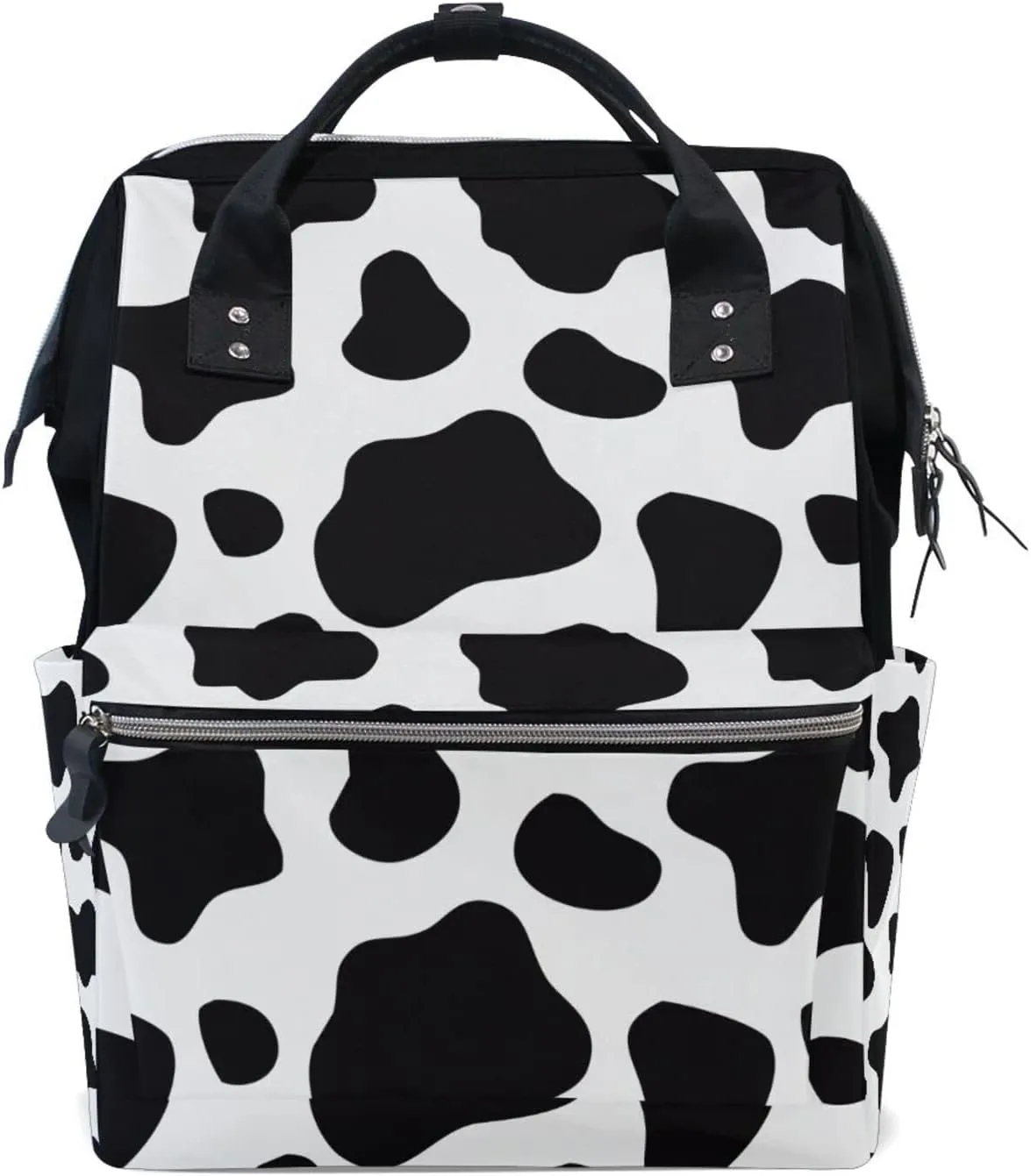 Large Capacity Baby Diaper Bag Cow Print Durable Multi Function Travel Backpack