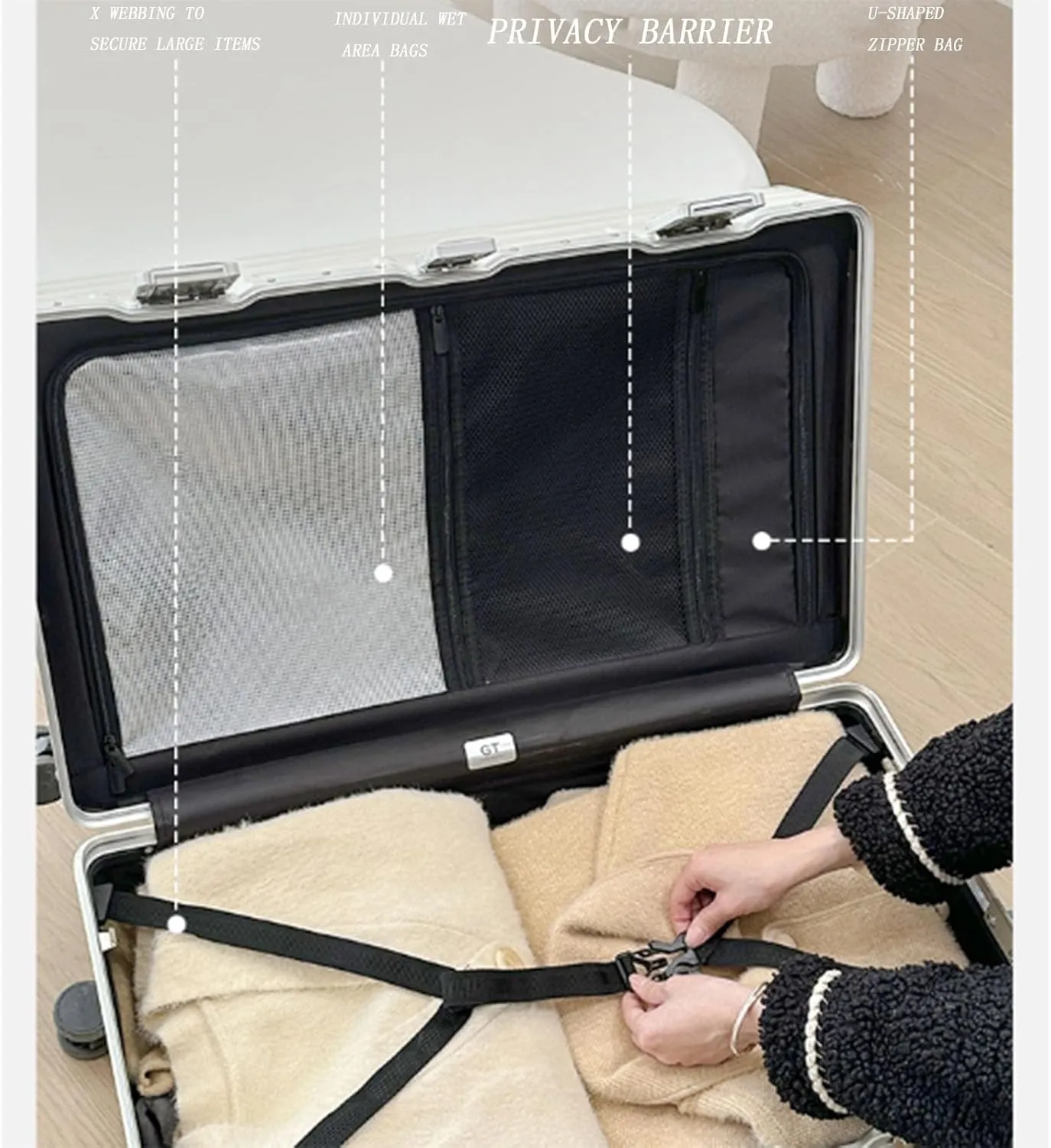 Large-Capacity Suitcase, Bag Buckle Charging Port Multi-Functional Cup Holder Suitcase for Business Trips and Travel,Silver-28 inches (Silver 28 inches)