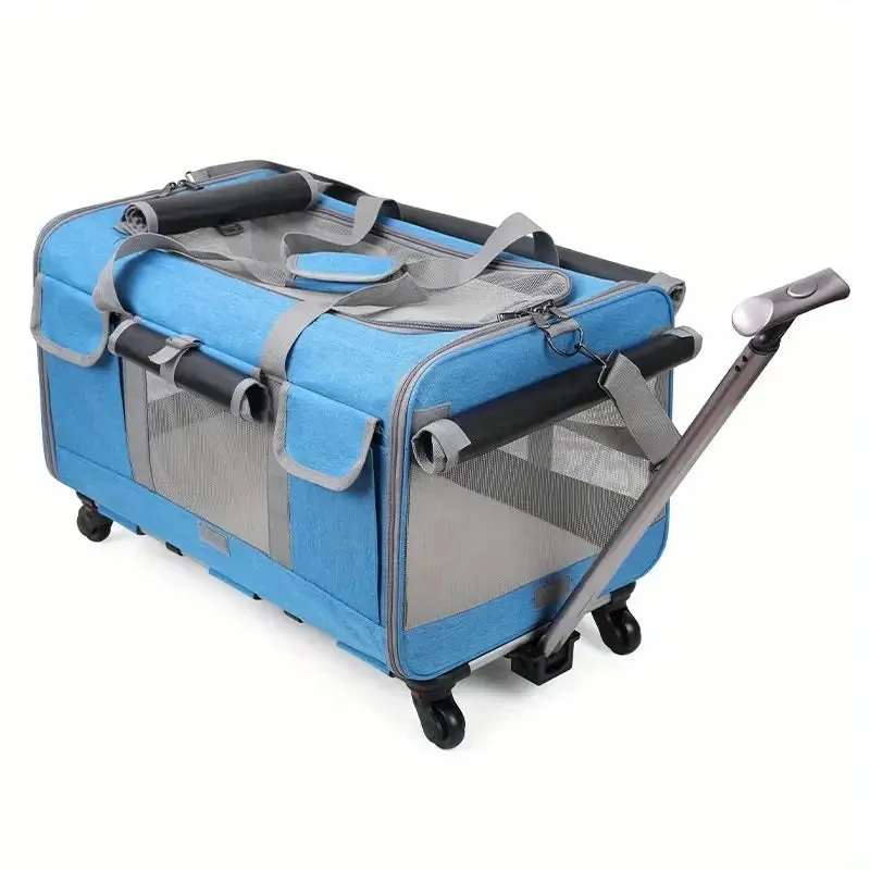 Large Cat Travel Carrier - Foldable Pet Travel Carrier with Wheels