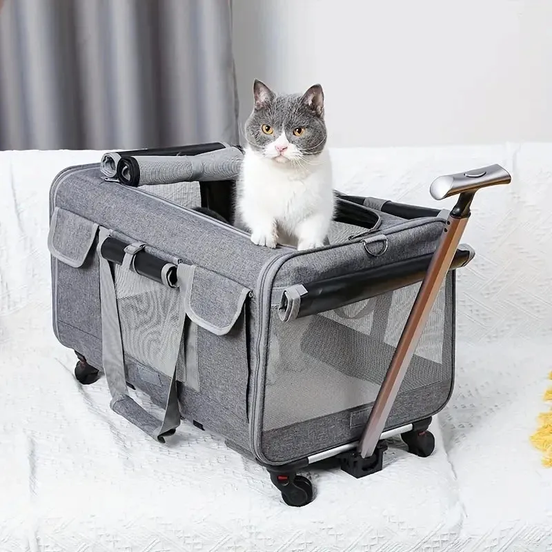 Large Cat Travel Carrier - Foldable Pet Travel Carrier with Wheels