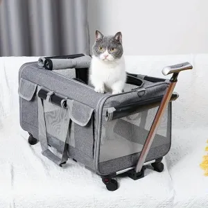 Large Cat Travel Carrier - Foldable Pet Travel Carrier with Wheels