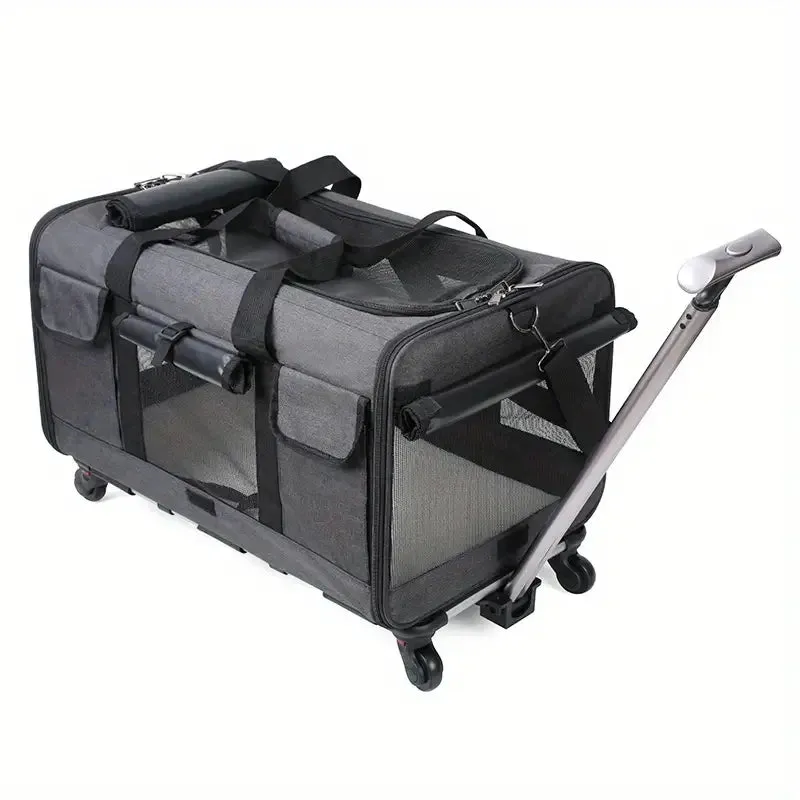 Large Cat Travel Carrier - Foldable Pet Travel Carrier with Wheels
