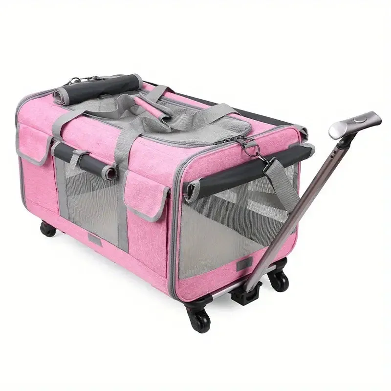 Large Cat Travel Carrier - Foldable Pet Travel Carrier with Wheels